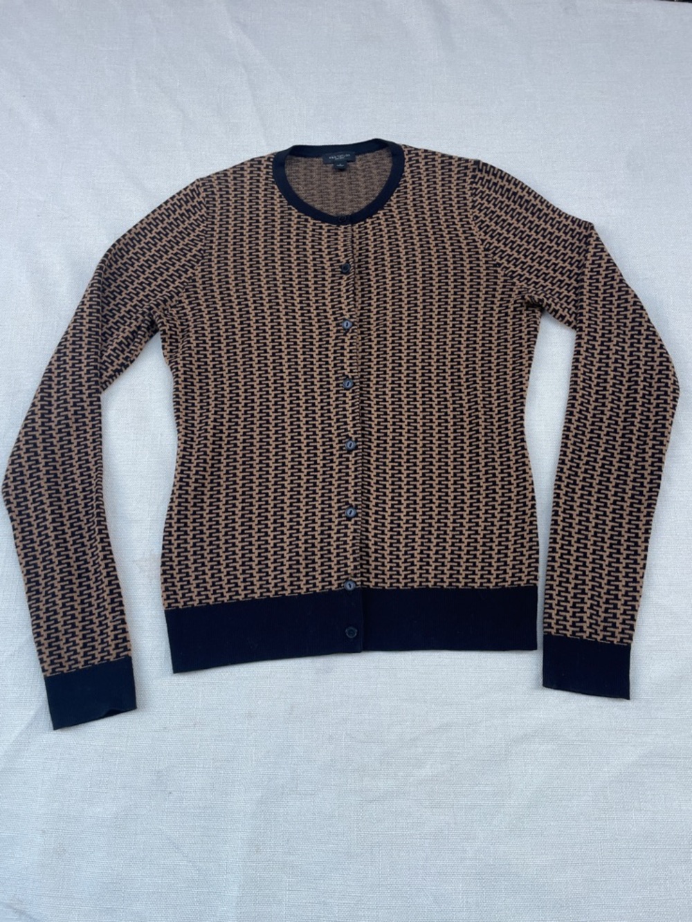 Ann Taylor Brown & Black Zigzag Patterned Button-Front Cardigan